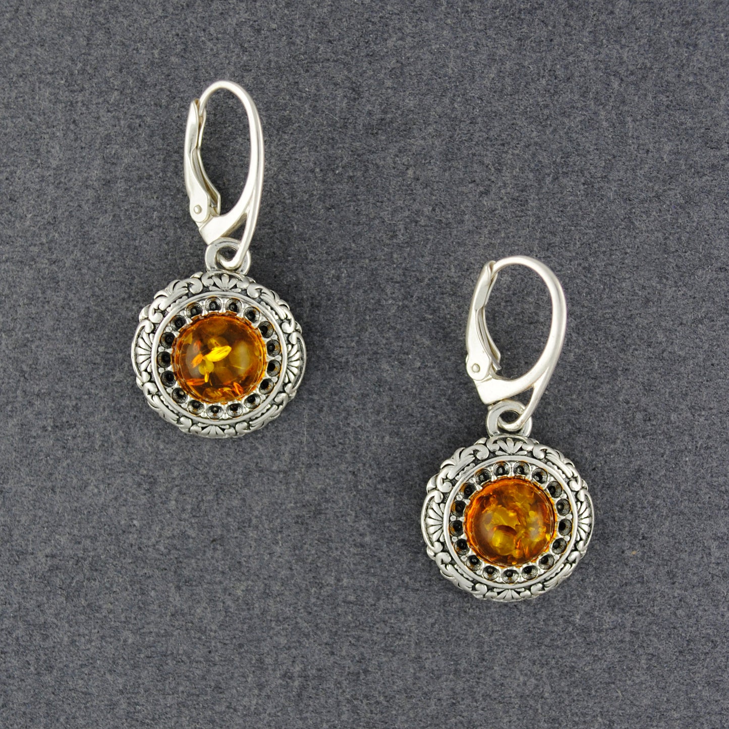 Amber with Marcasite Border Earrings