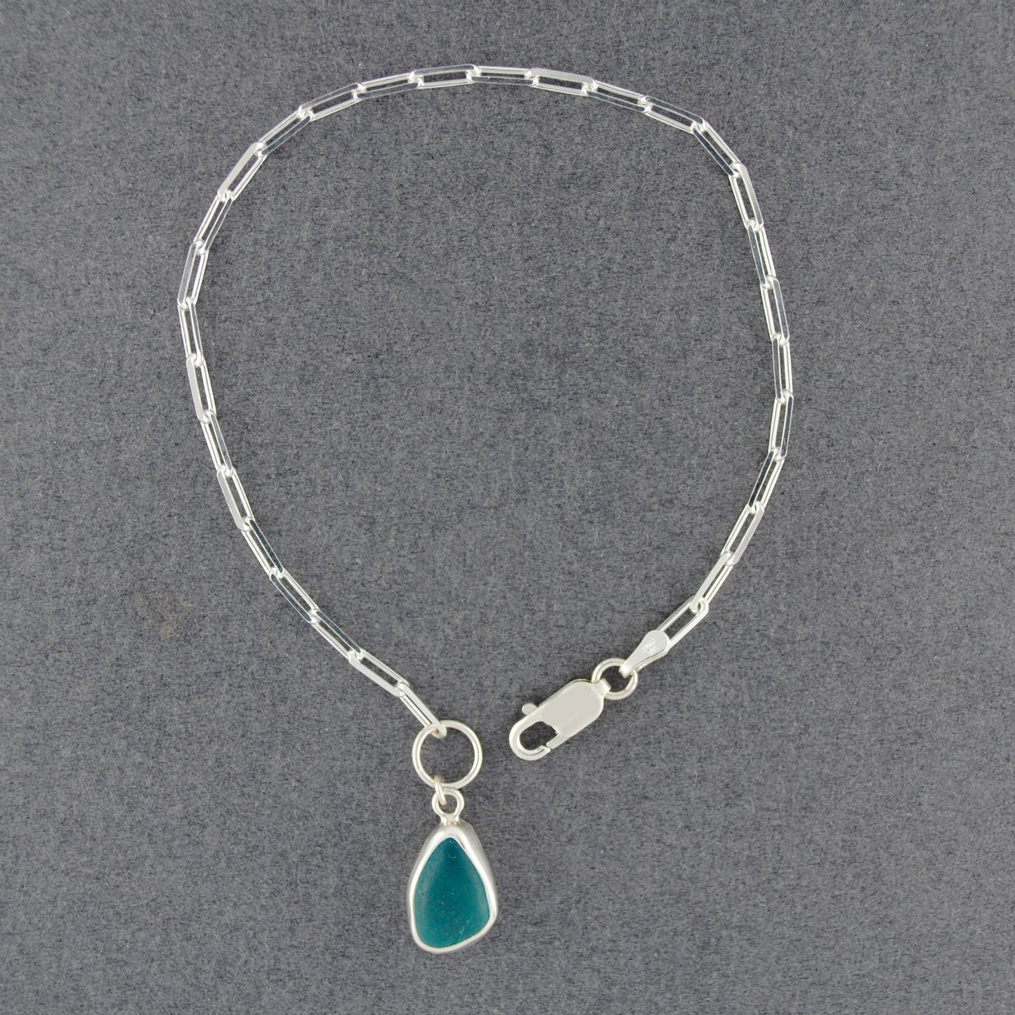 Sterling Silver Aqua Sea Glass Charm Bracelet
