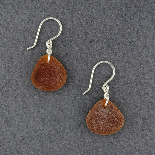 Sterling Silver Brown Sea Glass Dangles