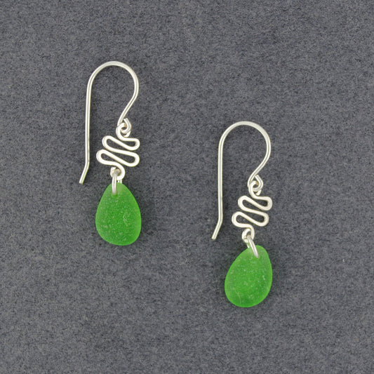 Sterling Silver Green Sea Glass Swirl Earrings