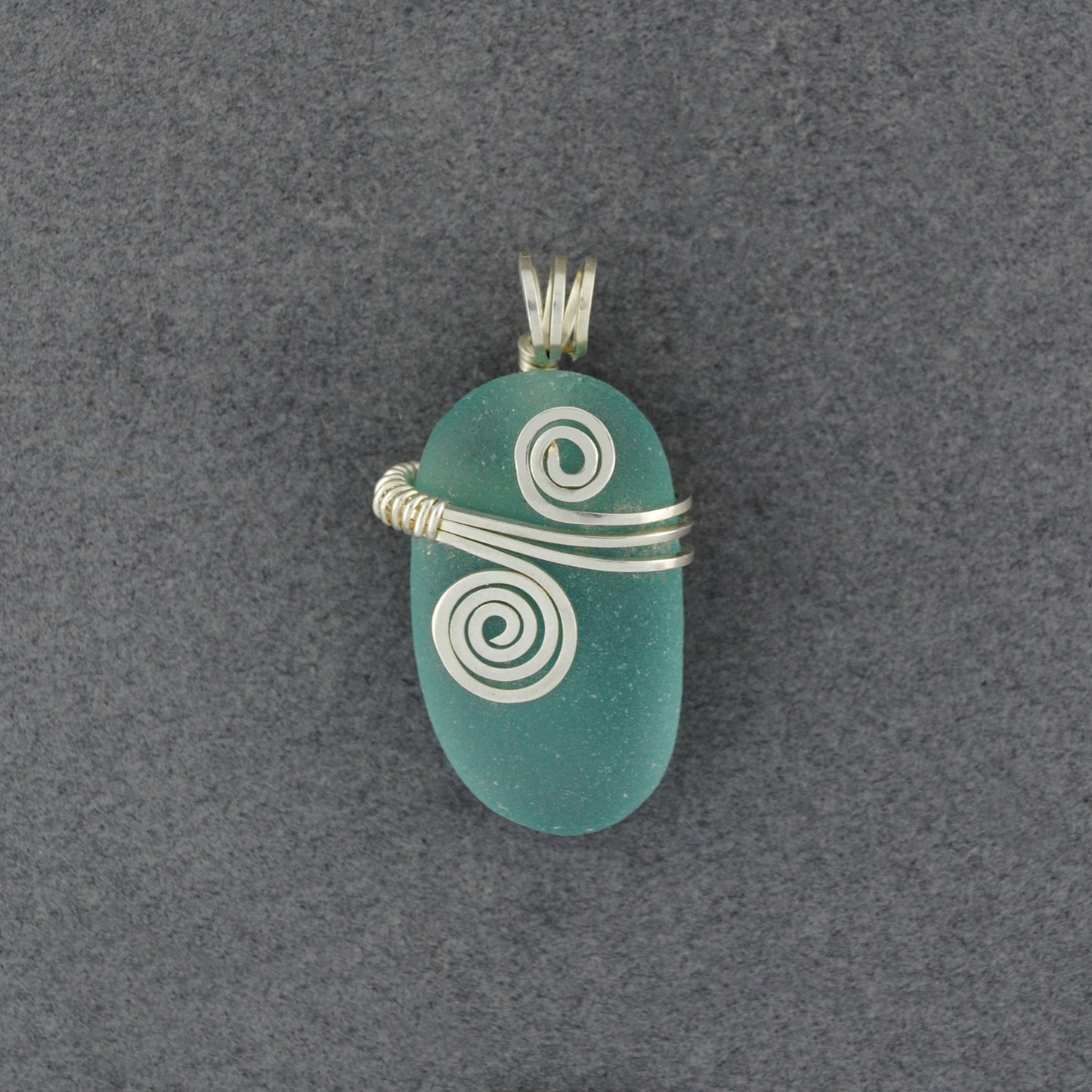 Sterling Silver Aqua Sea Glass Oval Rip Tide Pendant