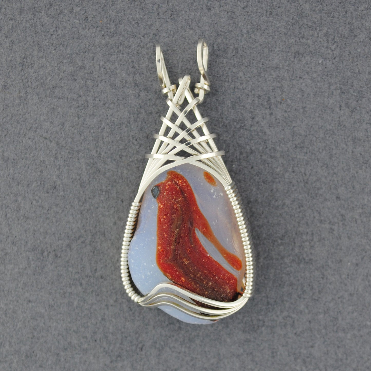 Sterling Silver Red Sea Glass Weave Pendant