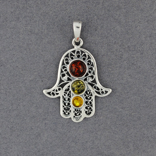 Amber Multi Color Hamsa Pendant