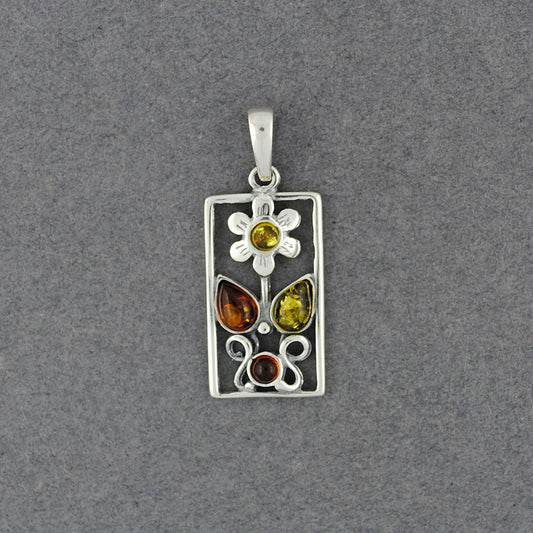 Amber Multi Color Daisy in Frame Pendant