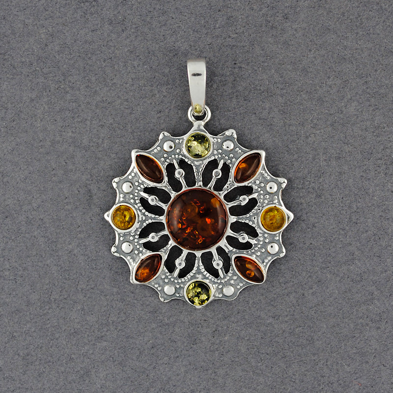 Amber Multi Color Mandala Pendant