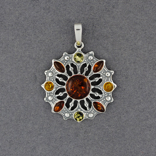 Amber Multi Color Mandala Pendant