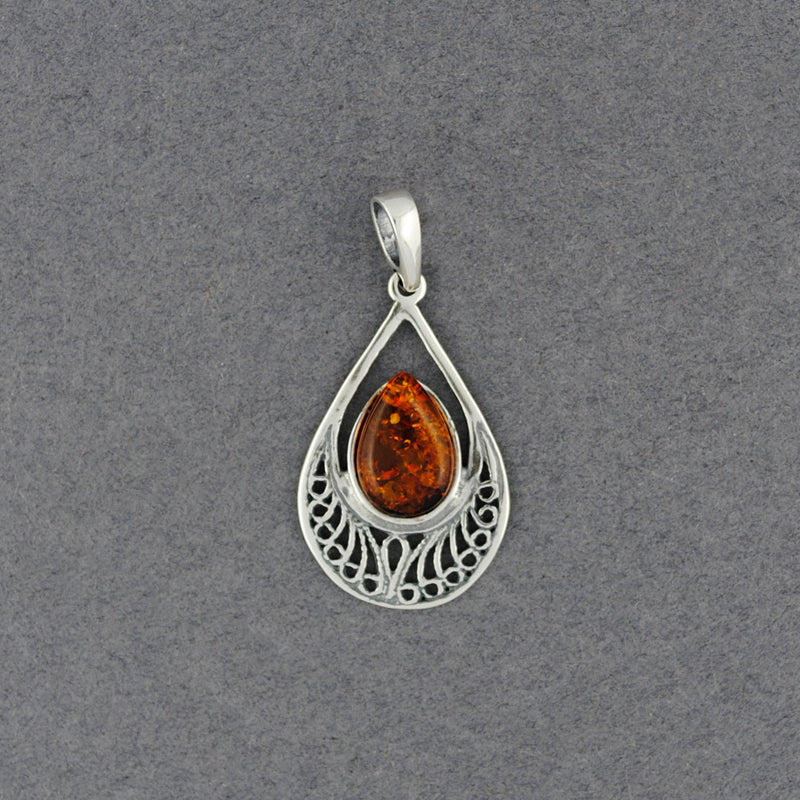 Amber Teardrop with Scrolls Pendant