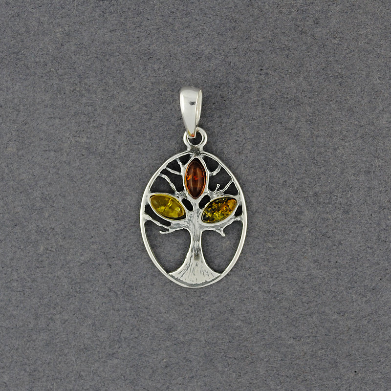 Amber Multi Color Tree in Oval Pendant