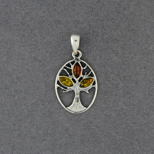 Amber Multi Color Tree in Oval Pendant