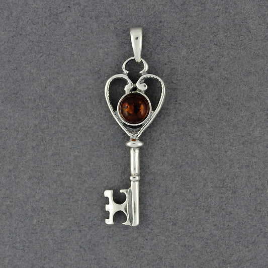 Amber Heart Key Pendant