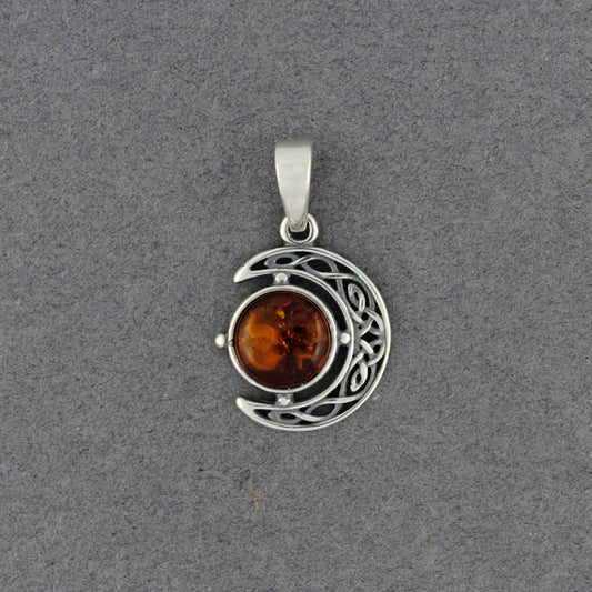 Amber Celtic Moon Pendant