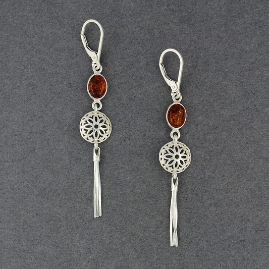 Amber Oval Earring with Flower Dangle