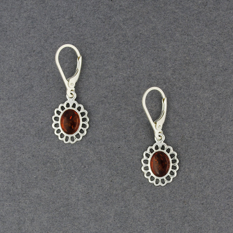 Amber Oval in Flower Design Earrings