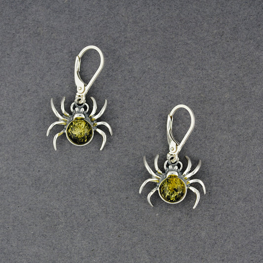 Green Amber Spider Earrings