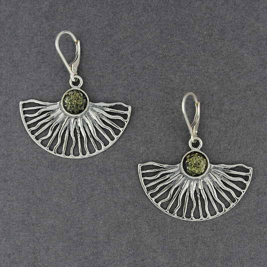 Green Amber Sunburst Fan Earrings