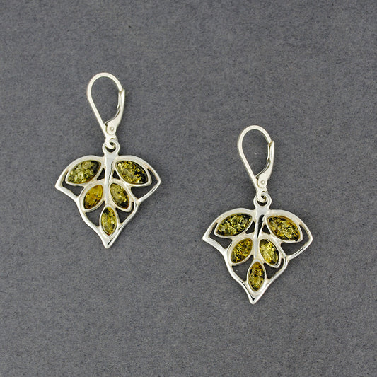 Green Amber Leaf Earrings