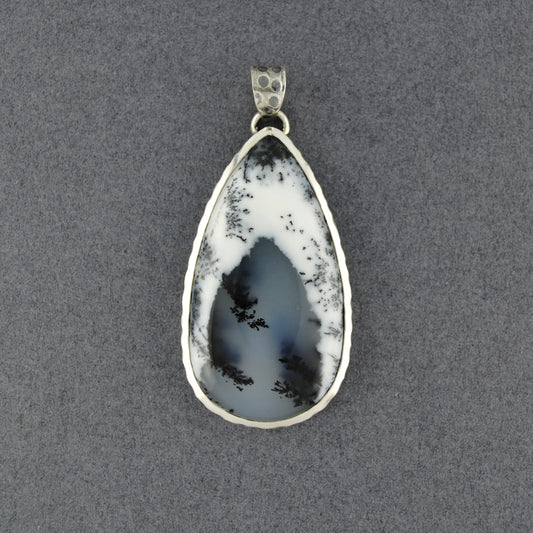 Sterling Silver Dendrite Agate Hammered Teardrop Pendant