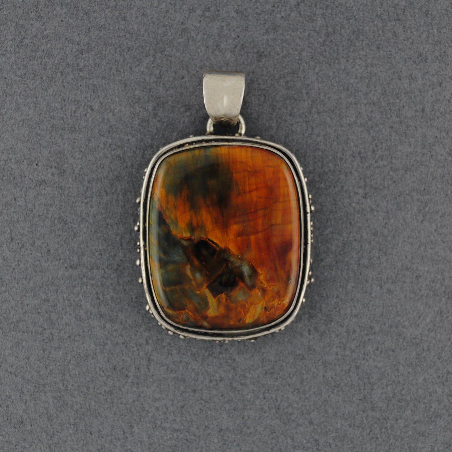 Sterling Silver Pietersite Dotted Square Pendant