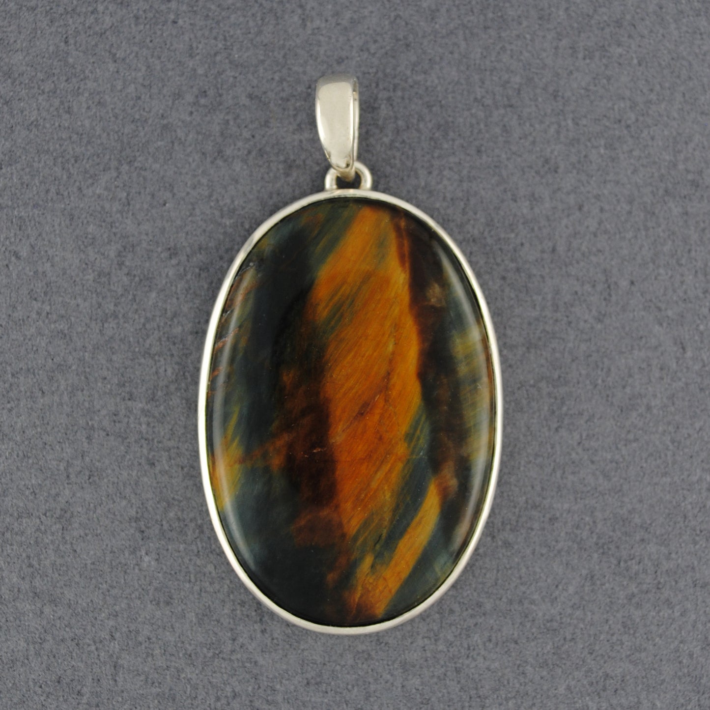 Sterling Silver Tiger's Eye Large Oval Pendant