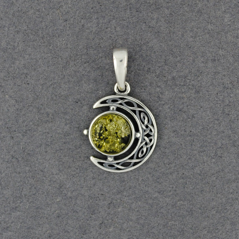 Green Amber Celtic Moon Pendant