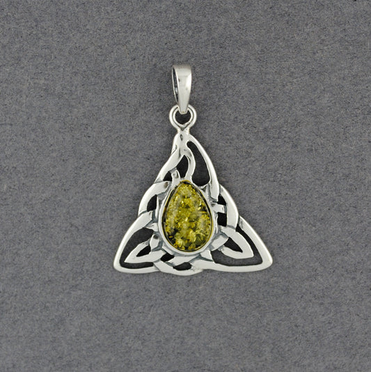 Green Amber Celtic Triangle Pendant