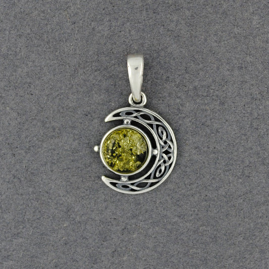 Green Amber Teardrop with Scrolls Pendant