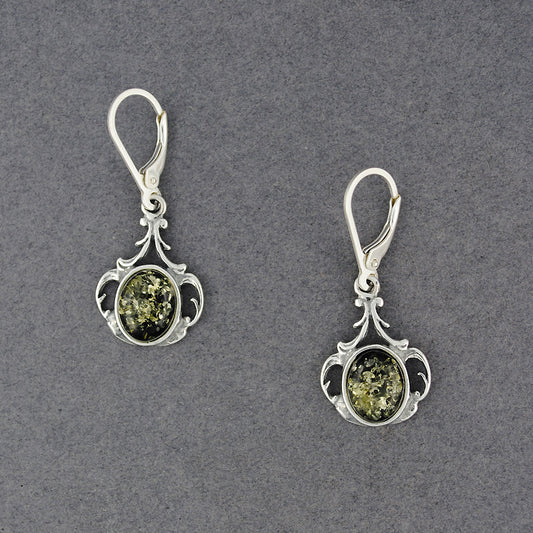 Green Amber Oval Scroll Earrings