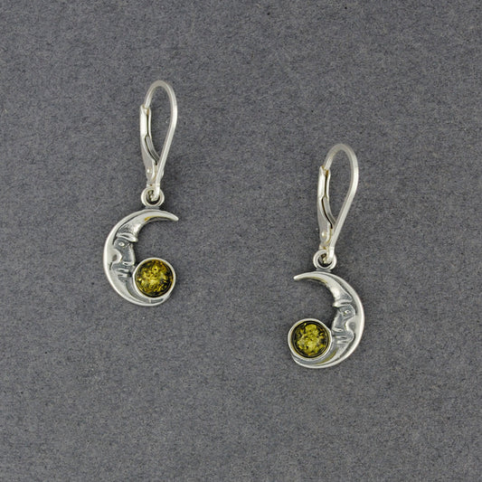 Green Amber Crescent Moon Earrings