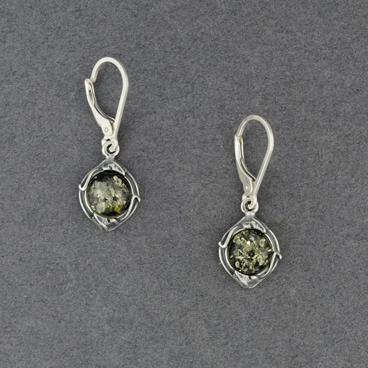 Green Amber Leaf Earrings