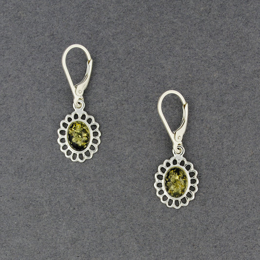 Green Amber in Flower Earrings