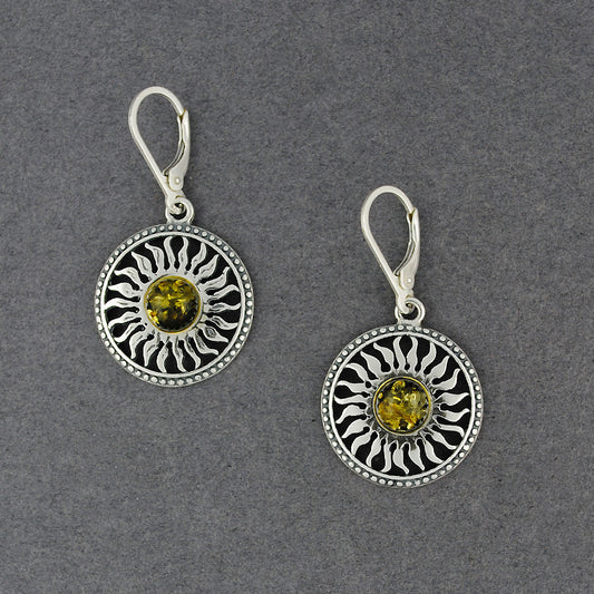 Green Amber Sunburst Earrings