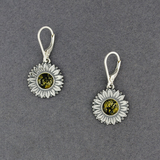 Green Amber Sunflower Earrings