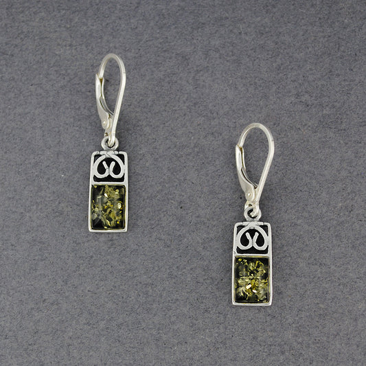 Green Amber Rectangle Swirl Earrings