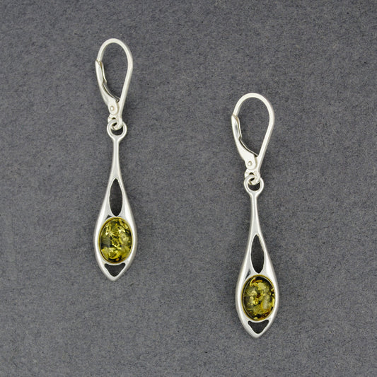 Green Amber Oval Drop Earrings