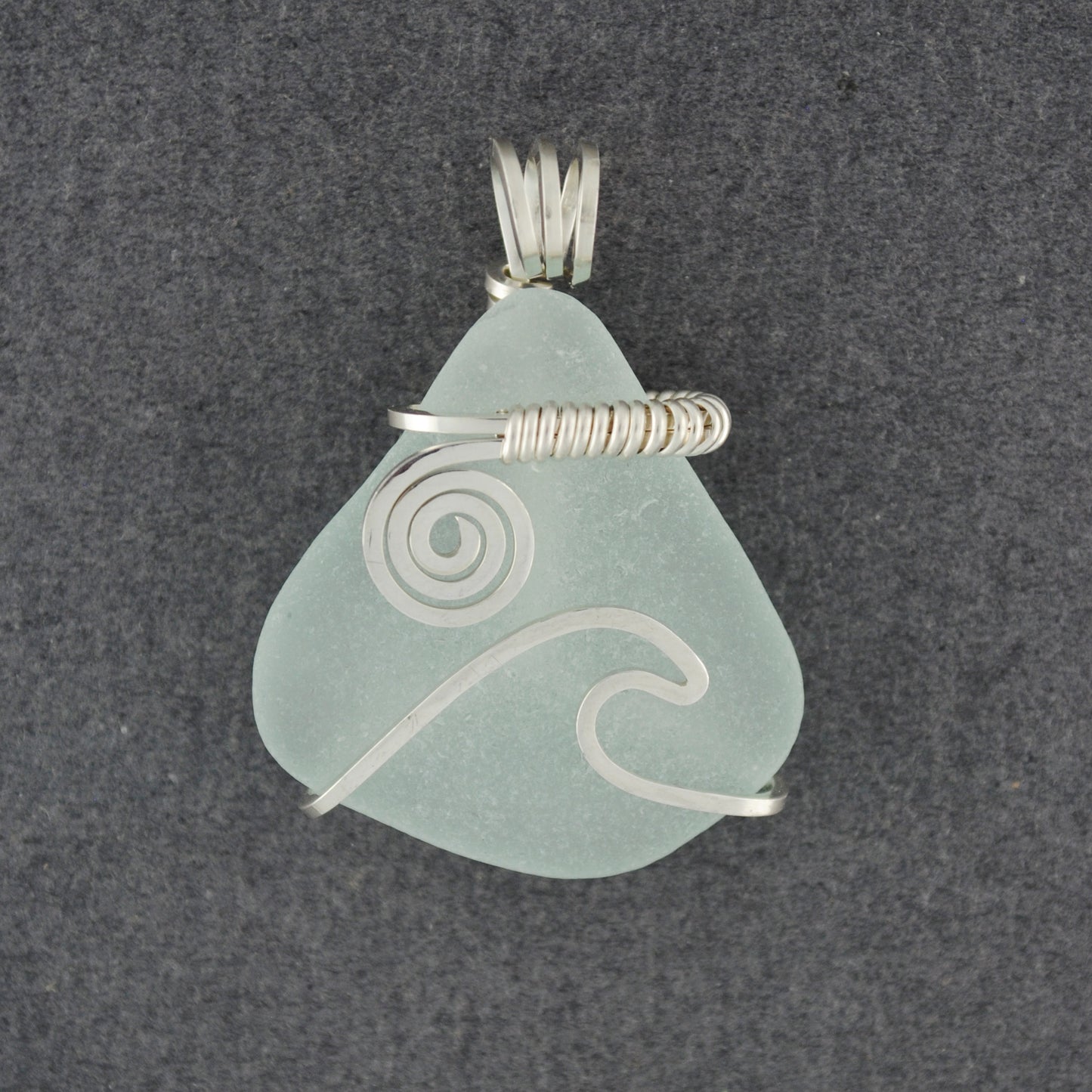 Sterling Silver Aqua Triangle Sea Glass Sun and Surf Pendant