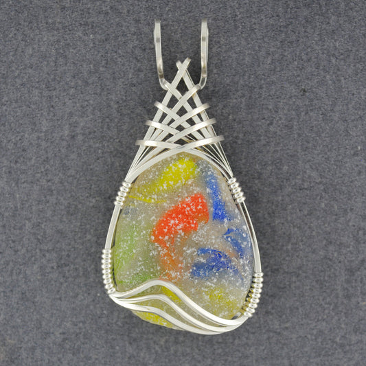 Sterling Silver Multi Color End of the Day Sea Glass Weave Pendant