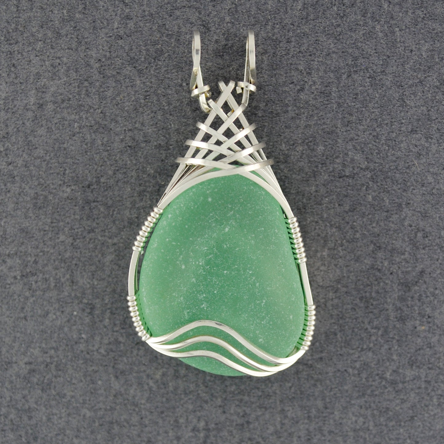 Sterling Silver Light Green Sea Glass Weave Pendant