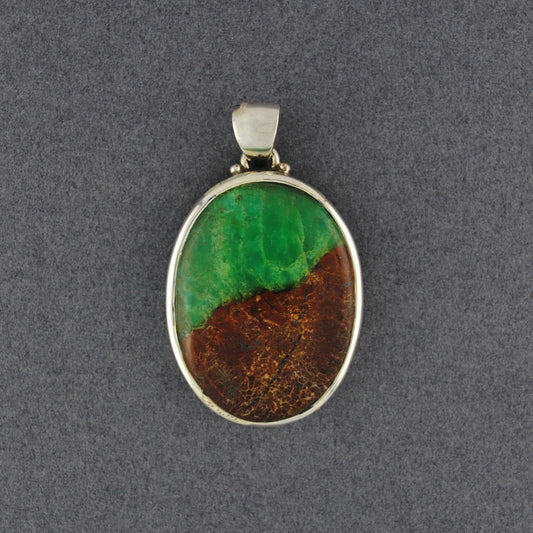 Sterling Silver Boulder Chrysoprase 1/2 & 1/2 Pendant