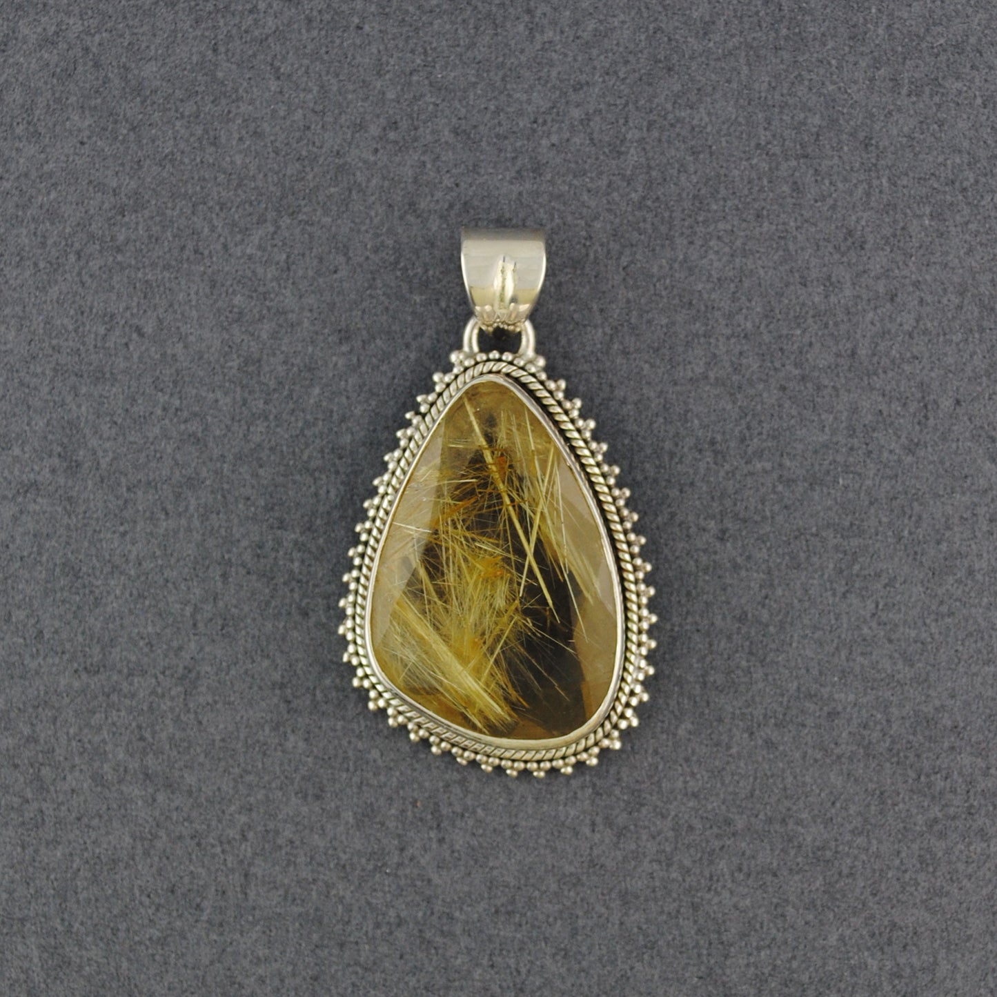 Sterling Silver Rutilated Quartz Drop Pendant