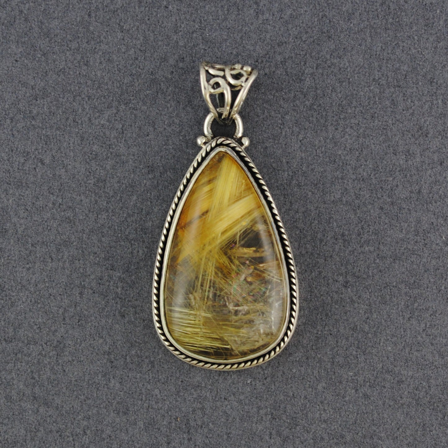 Sterling Silver Rutilated Quartz Twist Teardrop Pendant