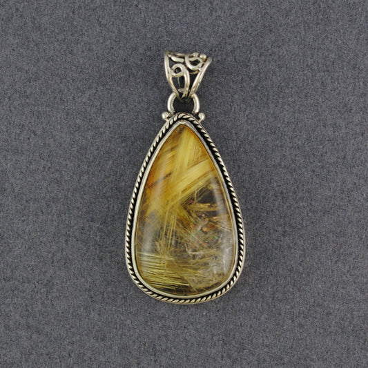 Sterling Silver Rutilated Quartz Twist Teardrop Pendant