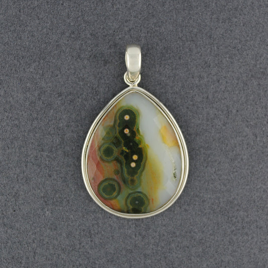 Sterling Silver Ocean Jasper Faceted Teardrop Pendant