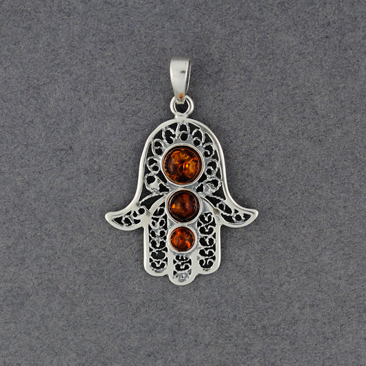 Amber Hamsa Pendant