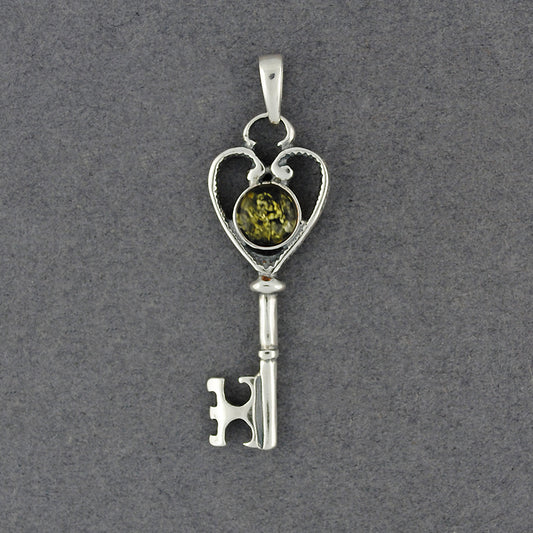 Green Amber Heart Key Pendant