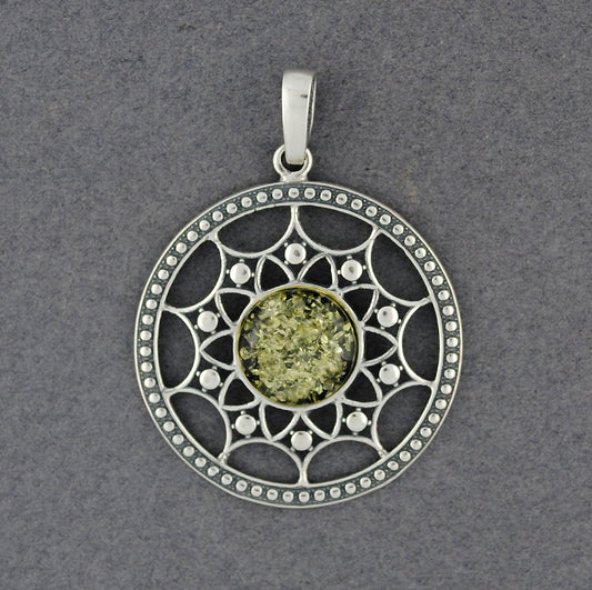 Green Amber Dream Catcher Pendant