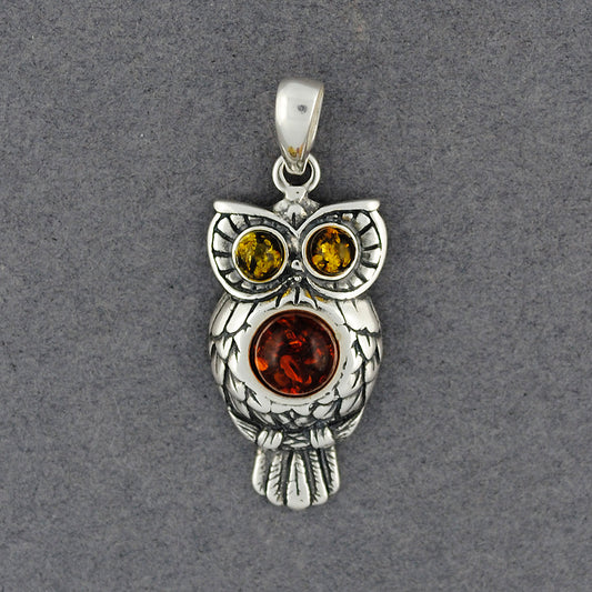 Amber Multi Color Large Owl Pendant