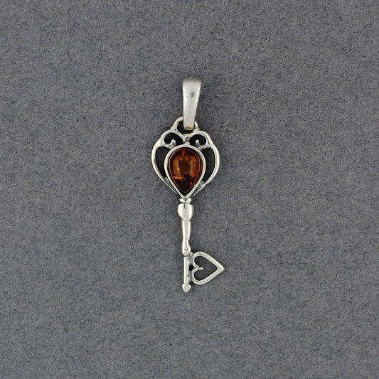 Amber Small Heart Key Pendant