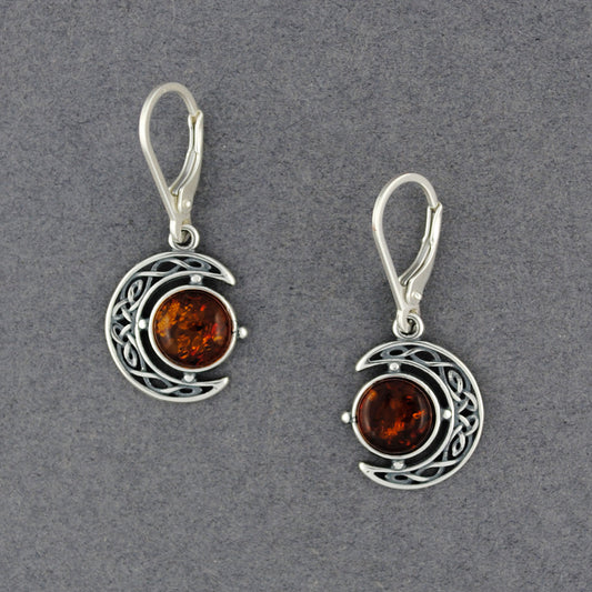 Amber Celtic Moon Earrings