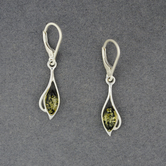 Green Amber Drop Marquis Earrings