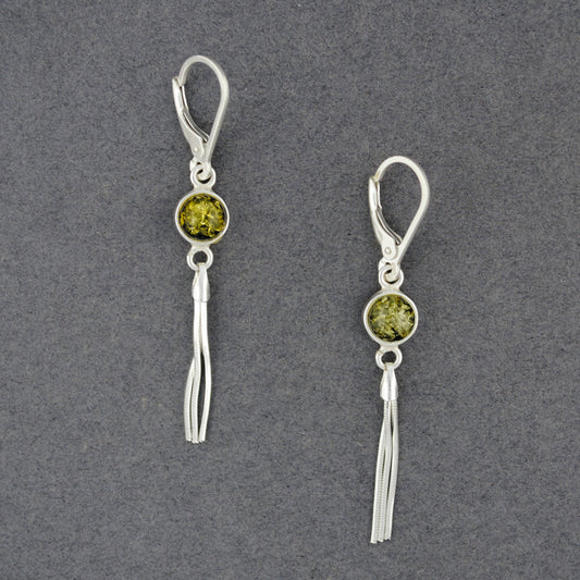 Green Amber Tassle Earrings